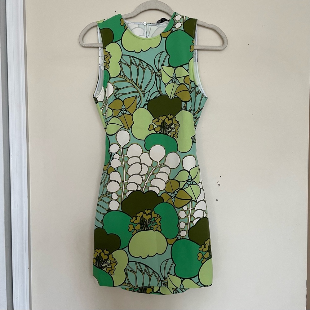 Zara green floral mini dress
